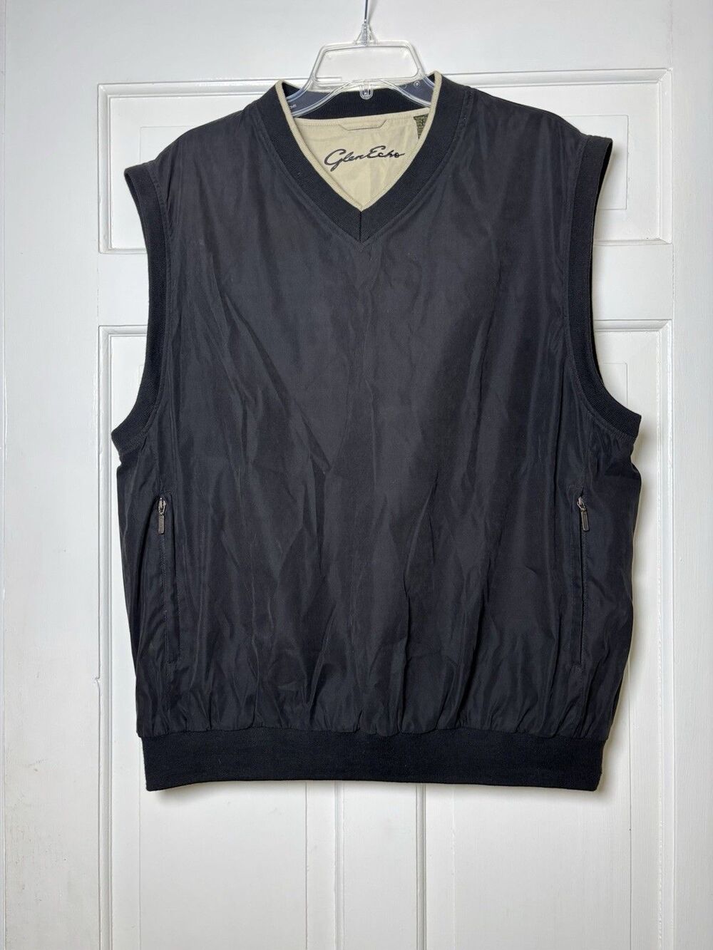 Glen Echo Black Golf Pullover Windbreaker Vest Men’s L Lightweight Zip Pockets